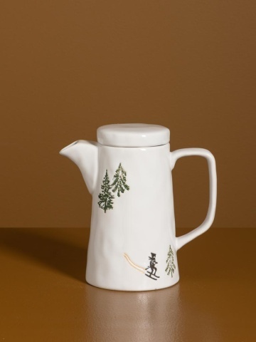 Ceainic din ceramică albă cu motive de iarnă pictate manual, 11,5 × 9 cm, „Slalom" - Img 4