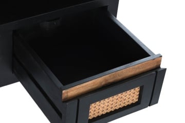 Comodă TV living din lemn de mango, negru, cu 2 uși, 2 sertare, nișă deschisă și inserții din ratan împletit, 60 x 145,5 x 40,5 cm, „Cheverny” - Img 8