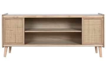 Comoda TV natur , din lemn de paulownia si rattan „Boho Chic”
