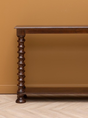 Consolă din lemn de mango, cu picioare sculptate în spirală, maro antichizat, finisaj lucios, 131×35.5×82 cm, „Salomon" - Img 4