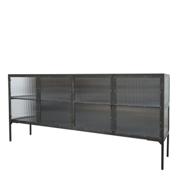 Consola din metal, cu usi din sticla canelata, aspect vintage, „Verriere”