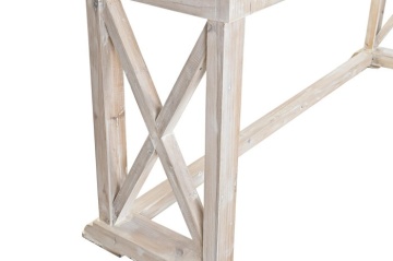 Consolă hol în stil farmhouse, din lemn de pin reciclat, natur, cu 3 sertare, blat cu romb central și traverse în X, 86 x 184,5 x 48 cm, „Pinora” - Img 6