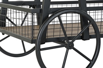 Consolă hol industrială din metal și lemn, natur și negru, cu picioare în A, raft jos cu plasă de sârmă și două roți, 52 x 112 x 54 cm, „Spruce” - Img 3