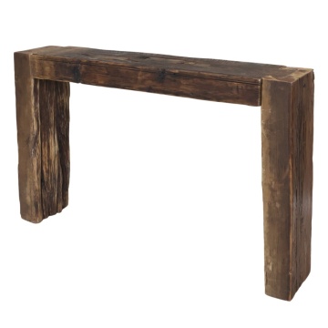 Consolă hol rustică din lemn reciclat, natur, îngustă, cu blat gros și picioare masive, piesă unicat, 76 x 122 x 26 cm, „Grimaud”