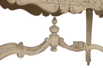 Consolă hol sculptată din lemn de mango, natur, cu picioare curbate, frunze de acant și traverse în X, 81 x 122 x 50 cm, „Majesty” - Img 4