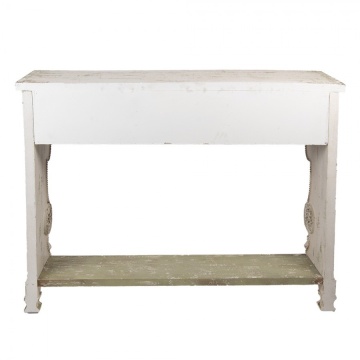 Consolă hol shabby chic din lemn, alb, cu 3 sertare, raft verde și ornamente sculptate, finisaj antichizat, 99 x 129 x 36 cm, „Lisette” - Img 4