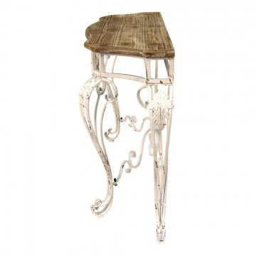 Consolă hol shabby chic din lemn și fier forjat, alb, cu blat natur și picioare curbate cu volute, 77 x 138 x 39 cm, „Clemence” - Img 3