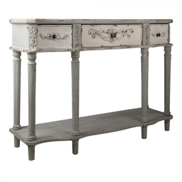 Consolă shabby chic din lemn, 3 sertare, finisaj gri antichizat, 120 cm, „Jacinthe" - Img 2