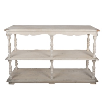 Consolă shabby chic din lemn cu 3 rafturi, finisaj alb antichizat, „Clothilde”