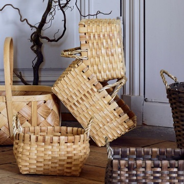 Coș de picnic din lemn natur, împletit manual, cu mânere, 27 × 37.5 × 27 cm, „Kerstin" - Img 4