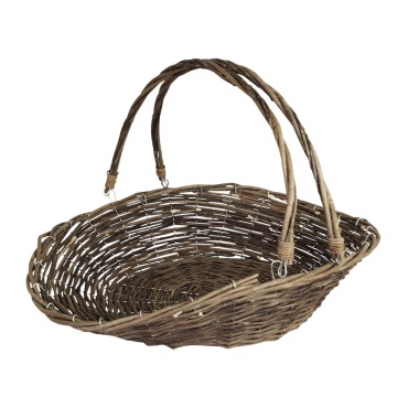 Coș de recoltă din răchită împletită cu fund rotund și mânere pliabile, W 55 x D 41,5 x H 12–37 cm, „Willow Harvest Basket Iris"