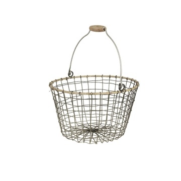 Coș rustic din zinc rotund, mic, mâner din lemn, Ø 30 cm, „Alvar" - Img 4