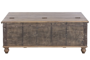 Cufăr vintage din lemn reciclat și metal, natur, cu feronerie în relief și picioare rotunde, finisaj patinat, 52 x 127 x 66 cm, „Lamanon” - Img 3