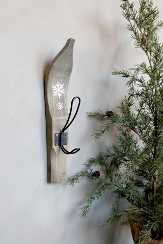 Cuier decorativ de perete din lemn, cu motive cu fulgi de zăpadă, H35 cm, „Vintage Hook” - Img 4
