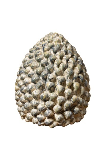Decorațiune din ceramică în formă de anghinare, natur și gri, petale în relief, finisaj glazurat, 24 x 20 cm, „Artichoke” - Img 1