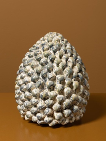Decorațiune din ceramică în formă de anghinare, natur și gri, petale în relief, finisaj glazurat, 24 x 20 cm, „Artichoke” - Img 3