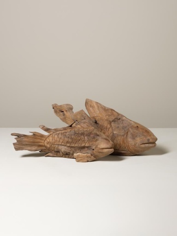 Decoratiune sculptata manual din lemn de tec, H21 cm, "Antique Shore" - Img 5