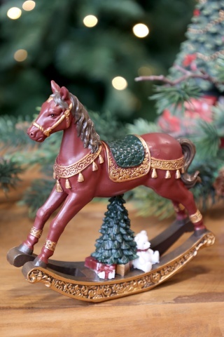 Decorațiune vintage de Crăciun din rășină, pictată manual, „Noël Rocking Horse”, H18,5 cm - Img 3
