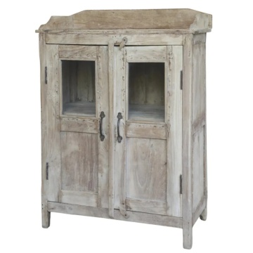 Dulap din lemn reciclat, cu usi din sticla, aspect vintage, Grimaud