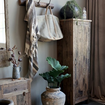 Dulap înalt rustic din lemn reciclat, natur, cu 1 ușă, 3 rafturi și zăvor din lemn, 160 x 53 x 40 cm, „Grimaud” - Img 2