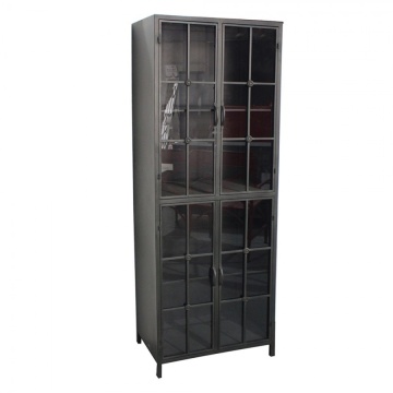 Dulap vitrină industrial din metal, negru, cu 4 uși vitrate, 4 rafturi și ochiuri de fereastră, 141 x 60 x 43 cm, „Fenetre” - Img 2