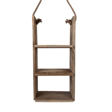 Etajeră de perete din lemn, natur, cu 3 rafturi și frânghie, aspect rustic, 59 x 28 x 16 cm, „Bastian” - Img 2
