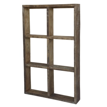 Etajeră de perete din lemn reciclat, natur, cu 6 compartimente, aspect rustic, 152 x 94 x 19 cm, „Grimaud”