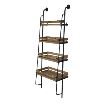 Etajeră de perete din lemn și metal, cu 4 rafturi, H179,5 cm