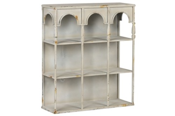 Etajeră de perete din metal, alb, trei arcade și 2 rafturi compartimentate, finisaj antichizat, 70 x 60 x 20 cm, „Fontaine” - Img 2