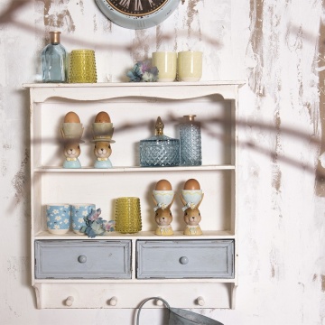 Etajeră de perete shabby chic din lemn alb cu două sertare, 56x13x60 cm, „Avallon” - Img 5