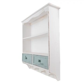 Etajeră de perete shabby chic din lemn alb cu două sertare, 56x13x60 cm, „Avallon” - Img 3