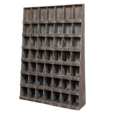 Etajeră vintage din lemn de pin, cu 49 de compartimente, H120 cm