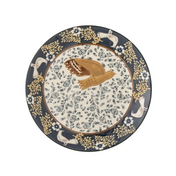 Farfurie din ceramică albastră cu păsări și motive florale pictate manual, 16×2 cm, „Hezha"