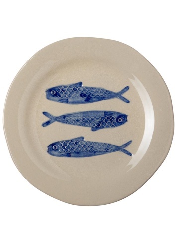 Farfurie din ceramică cu sardine albastre, Ø22 cm