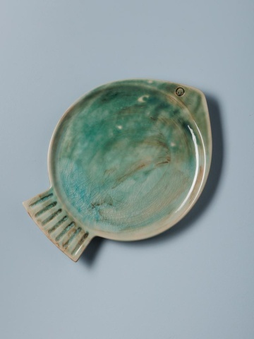 Farfurie verde, din ceramica, in forma de peste, Varia - Img 2