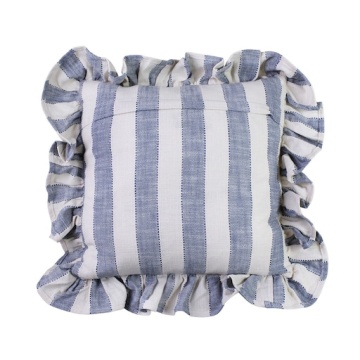 Față de pernă din bumbac organic, albastru și alb, model în dungi cu volănaș decorativ, 45 × 45 cm, „Ida Stripe" - Img 3