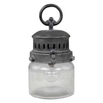 Felinar negru, din sticla, cu baterii, E12, H22cm. French Stable