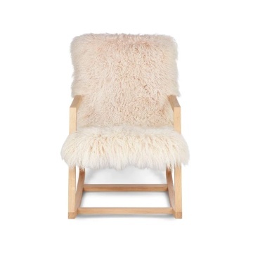 Fotoliu balansoar din lemn de frasin, cu pernă din 100% blană naturală de oaie tibetană, cu fir lung și buclat, „Rocking Chair”
