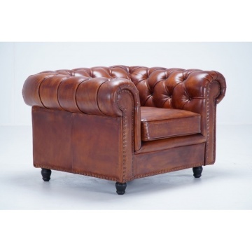 Fotoliu Chesterfield din piele naturala maro, "Classic Chic" - Img 4