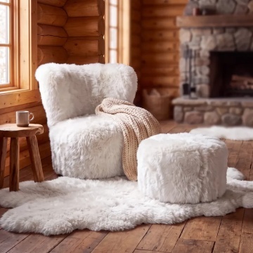 Fotoliu din 100% blană naturală de oaie din Noua Zeelandă, cu fir lung, „Skandi” - Img 2