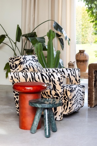 Fotoliu din catifea animal print cu structură din lemn de pin, „Wild Touch” - Img 3