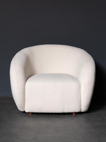 Fotoliu lounge alb din stofă bouclé cu design rotunjit, „Oxygène” - Img 4