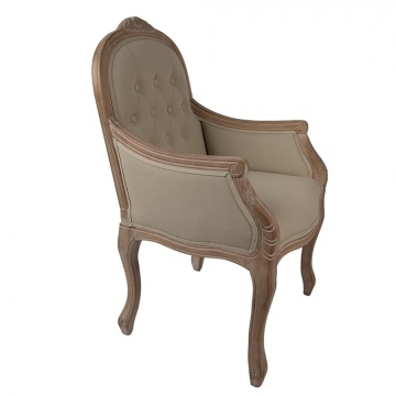 Fotoliu mic în stil Louis XV, bej, din stofă, capitonat cu nasturi, cu cadru sculptat din lemn și picioare cambrate, 62×58×101 cm, „Rosalie” - Img 2