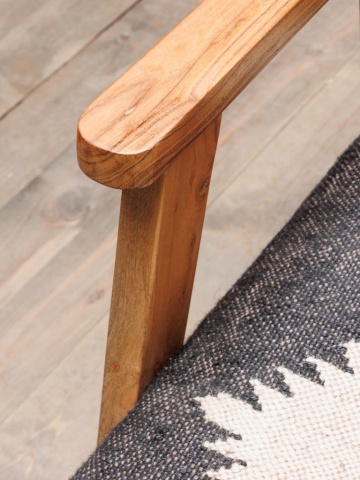 Fotoliu pentru living în stil etnic, gri, din kilim de lână și iută naturală, cu cadru din lemn de acacia, 61×80×75 cm, „Sioux” - Img 9
