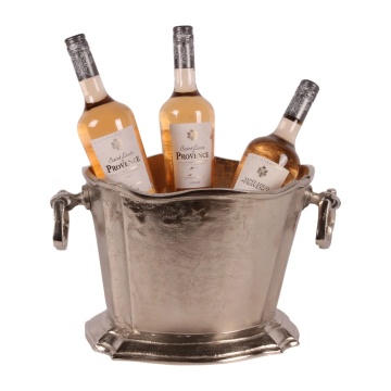 Frapieră ovală pentru 3 sticle de vin și șampanie din aluminiu, argintie, cu margine ondulată și mânere, nichelată, 24 x 42 x 25 cm, „Champenoise” - Img 4