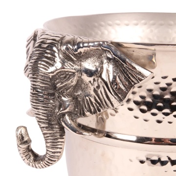 Frapieră pentru vin și șampanie din aluminiu reciclat, argintie, cu mânere cap de elefant, stil colonial, finisaj ciocănit, 22 x 30 x 24 cm, „Rajah” - Img 3