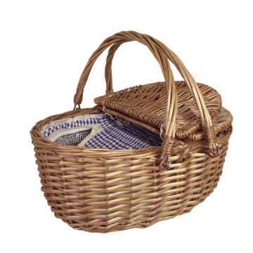 Geantă frigorifică din răchită împletită cu căptușeală în carouri albastre, B 28 x H 17 x L 39 cm, „Willow Cooler Bag Ina Blue"