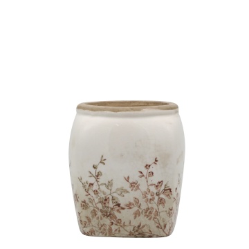 Ghiveci crem, din ceramica, cu motive florale, H15/D13.5cm, Chaville