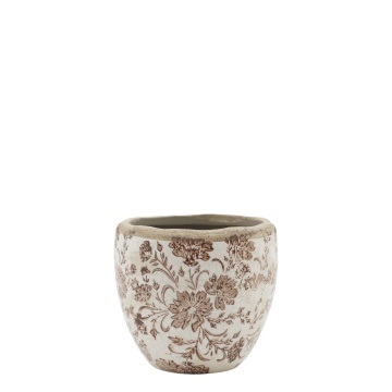 Ghiveci decorativ alb din ceramică pictată manual, cu motiv floral, 11x10,5 cm, „Grenoble"