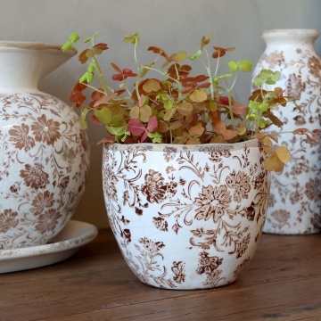 Ghiveci decorativ mocca din ceramică pictată manual, cu motiv floral, 13x11 cm, „Grenoble" - Img 2